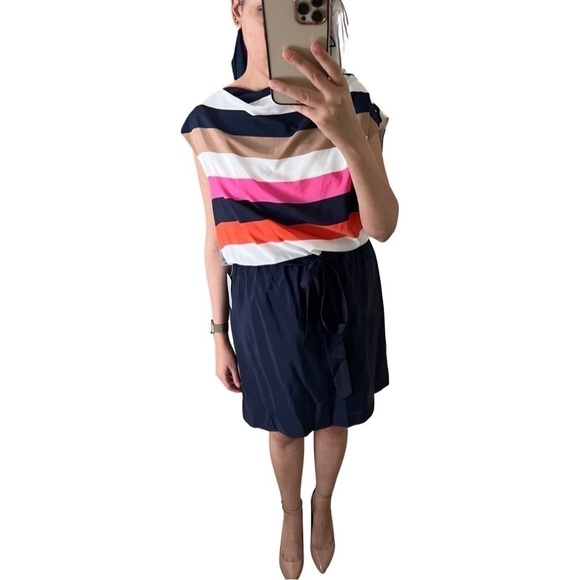 NWT ELIZA J Striped Shift Short Sleeve Knee-Length Dress Navy US 14 - Picture 4 of 7